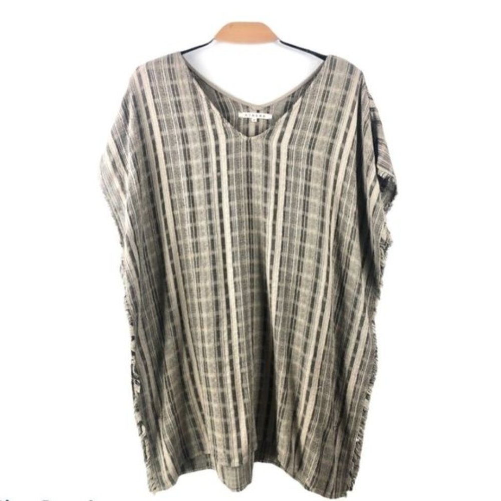 XIRENA Natural Striped Fringed V Neck Coverup